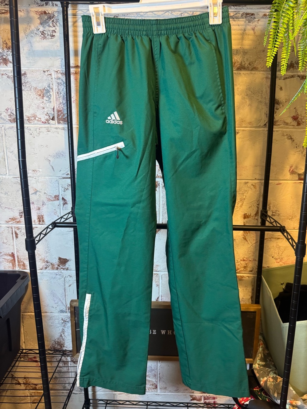 adidas Green Sweatpants with White Zipper Accents